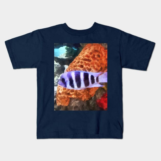 Fish - Striped Tropical Fish Frontosa Kids T-Shirt by SusanSavad